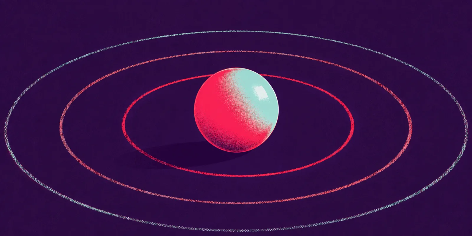 Illustration of a sphere at the center of concentric sound-wave rings, representing voice AI